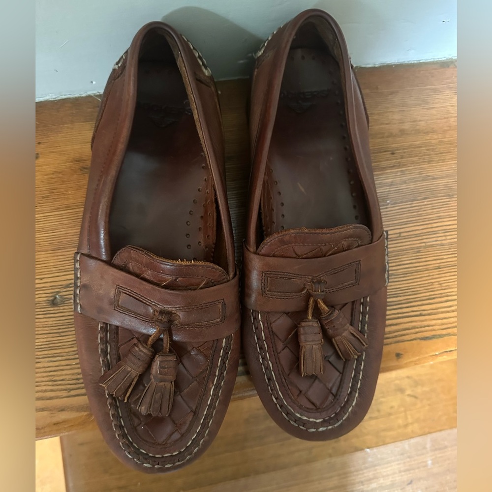 Dockers Men’s Brown Woven Leather Slip-On Loafers with Tassels Size 9